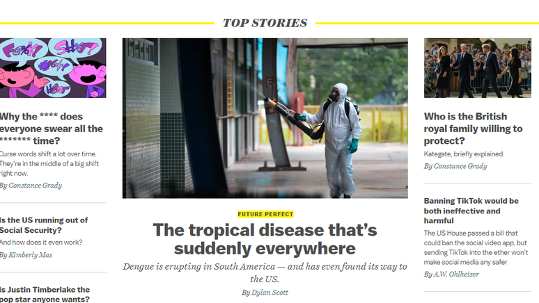 Manchete do site Vox em 14 de março: 'A doença tropical que de repente está em todo lugar'