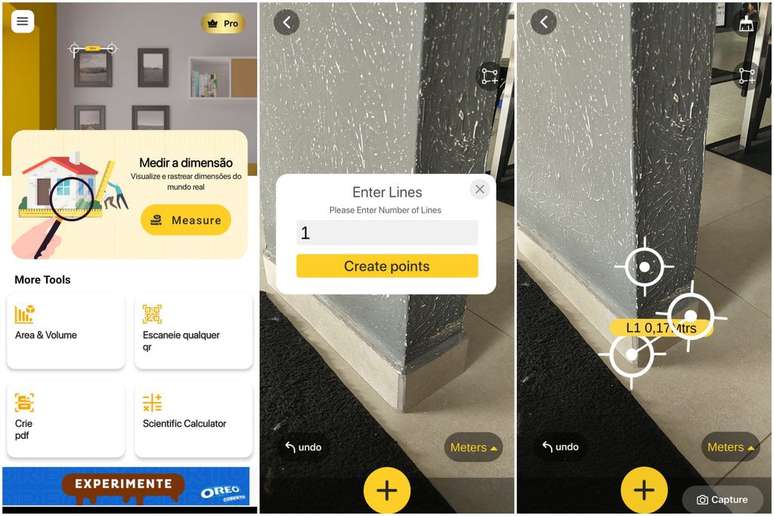 O AR Measure pode ser usado para medir espaços e objetos (Imagem: Captura de tela/Guilherme Haas/Canaltech)