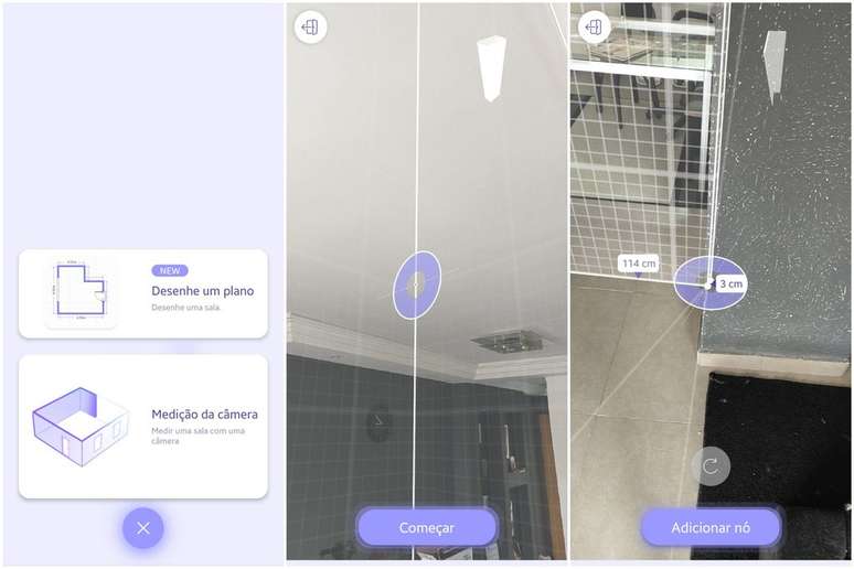 O RA Plan 3D capta as dimensões a partir da câmera do celular (Imagem: Captura de tela/Guilherme Haas/Canaltech)