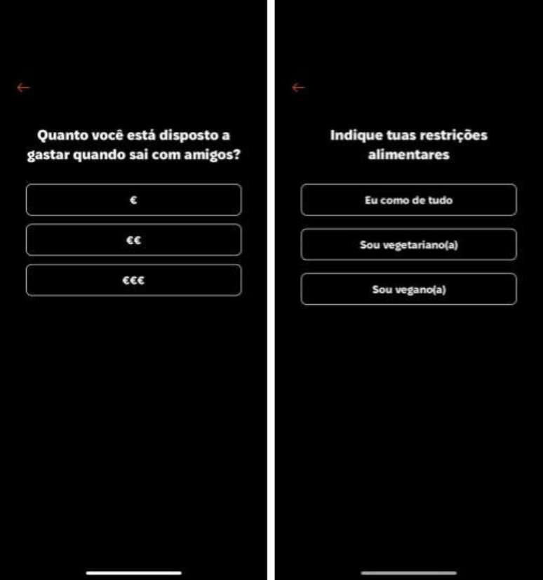 To correctly choose a restaurant, the app asks about the price range and dietary restrictions