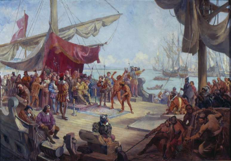 Nau Capitania de Cabral, Índios a Bordo da Capitania de Cabral, quadro de Oscar Pereira da Silva