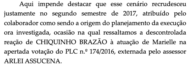 Trecho da investigação que indica para a origem do plano de assassinato de Marielle