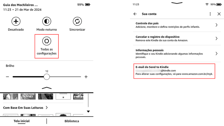 Como descobrir o email do seu Kindle (Imagem: Captura de tela/Bruno De Blasi/Canaltech)