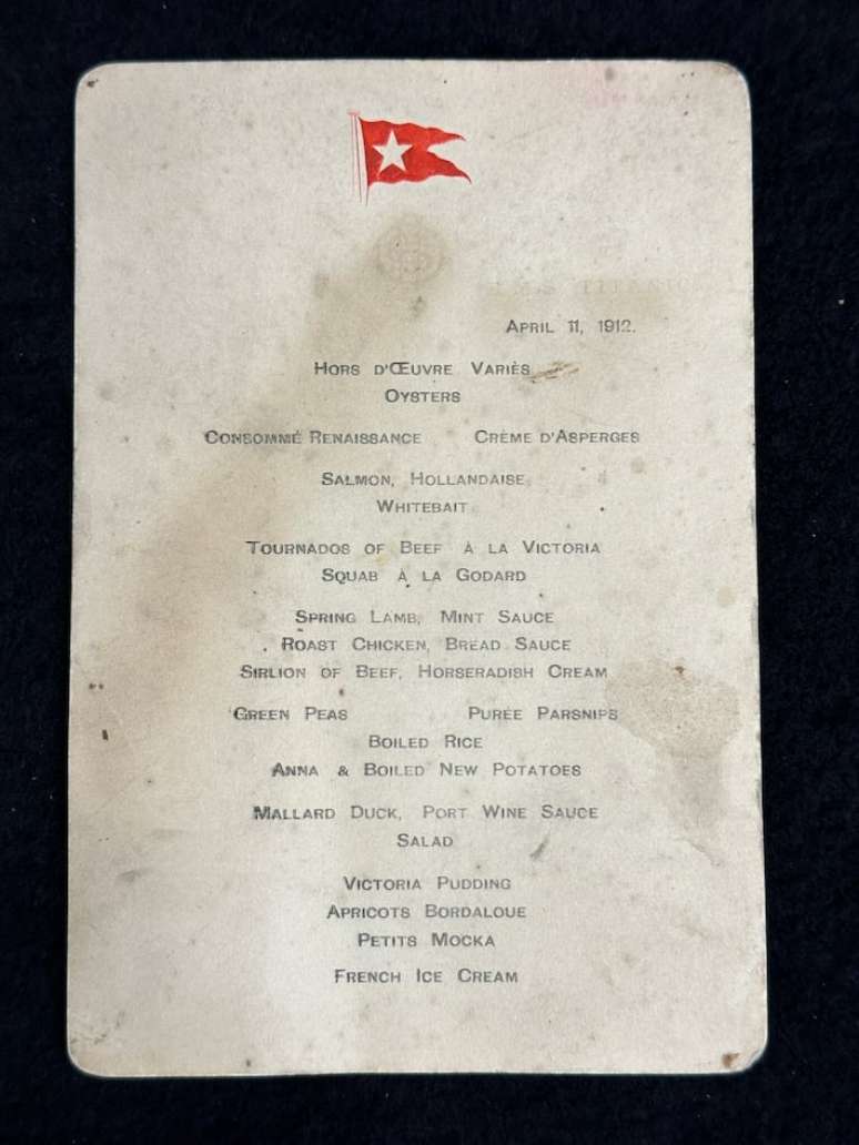 Rare menu from Titanic's first class restaurant sold at auction for the equivalent of almost R$500,000 on November 11, 2023 Rare menu from Titanic's first class restaurant sold at auction for the equivalent of almost R$500,000 on November 11, 2023