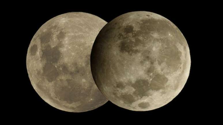 Foto da Lua antes e durante seu ponto máximo do eclipse