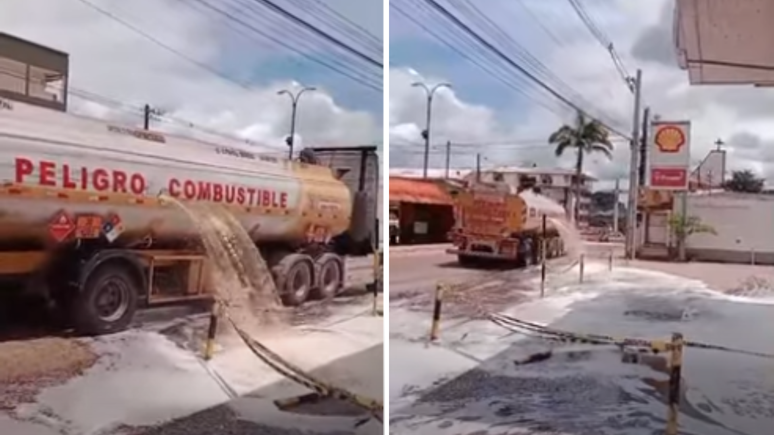 The tanker with the hole spills diesel oil onto roads and vehicles within Acre