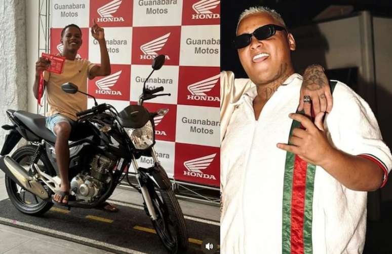 MC Ryan SP gives a motorcycle to a delivery man whose bike was stolen in Rio
