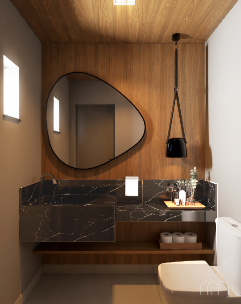 Soluções simples podem deixar o banheiro sem janela muito mais confortável – Projeto: Nimo Arquitetura