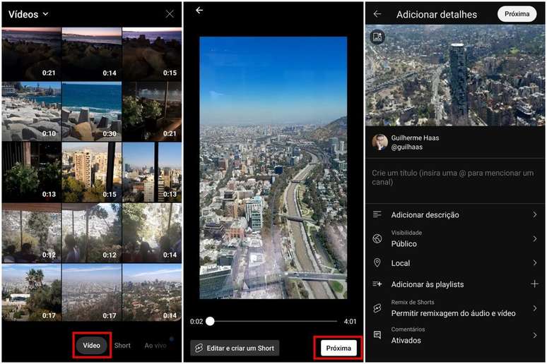 You can post videos to YouTube using your mobile phone (Image: Screenshot/Guilherme Haas/Canaltech)