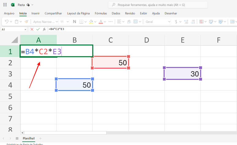 Os nomes das células podem ser usados para multiplicar no Excel (Imagem: Captura de tela/Fabrício Calixto/Canaltech)