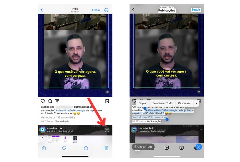 Fotos, do iOS, também tem função para extrair texto de imagem (Imagem: Captura de tela/André Magalhães/Canaltech)