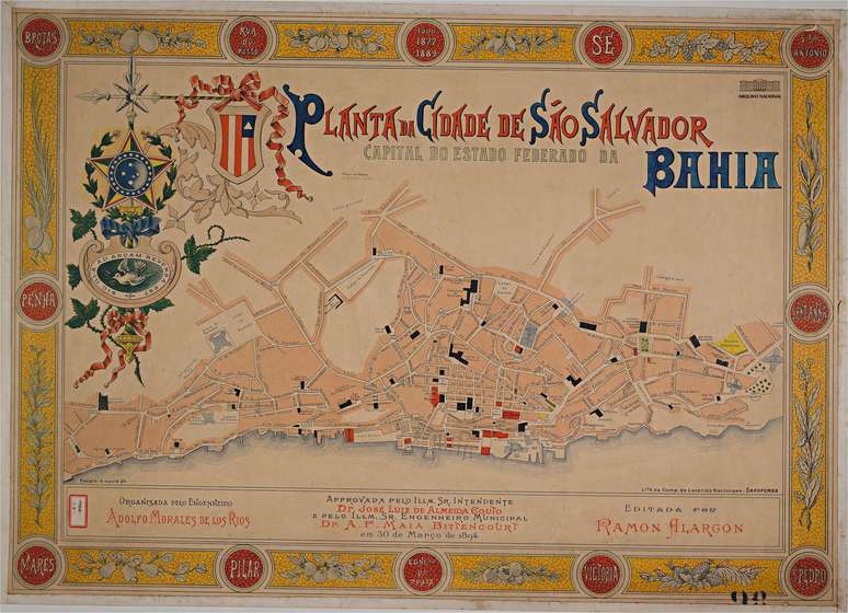 'Rapidamente a cidade se tornou o polo da ind&uacute;stria de a&ccedil;&uacute;car e do com&eacute;rcio de escravizados', diz soci&oacute;logo. Na imagem, uma planta de Salvador de 1894