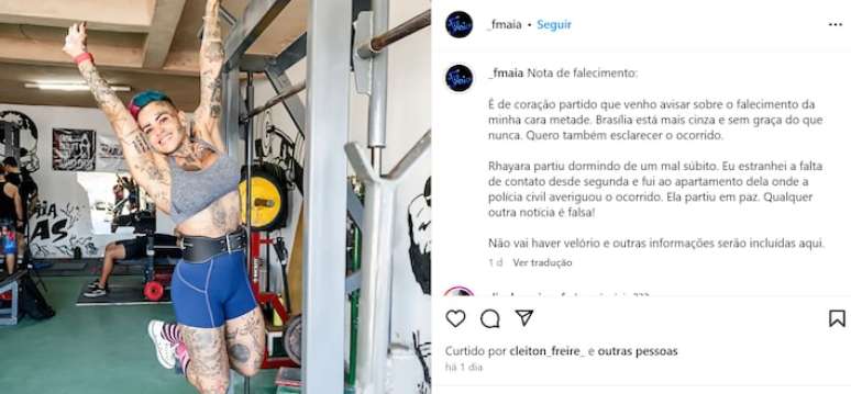 Filipe Maia, the athlete's producer, posts on social media Filipe Maia, the athlete's producer, posts on social media