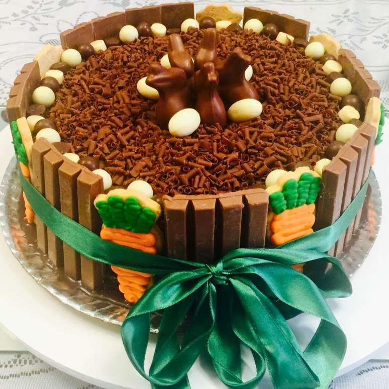 Carrot cake with blender, decorated for Easter, opened