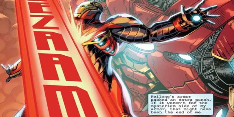 Rajada devastadora da Máquina de Combate de Feilong neutraliza o Homem de Ferro (Imagem: Reprodução/Marvel Comics)