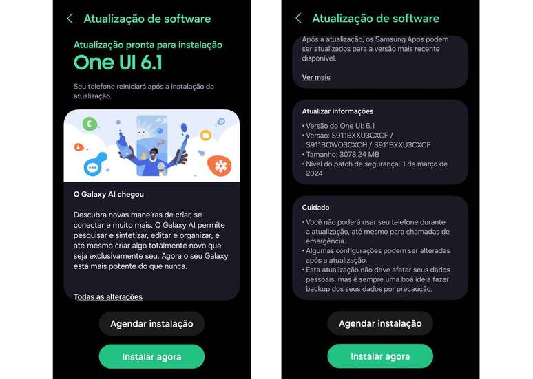 The Galaxy S23 lineup starts receiving One UI 6.1 in Brazil (Image: Screenshot/Douglas Ciriaco/Canaltech)