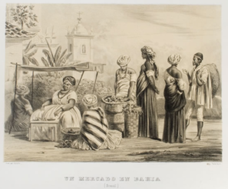 Pintura de Jean Leon Pallière retratando o comércio realizado por negros em Salvador.