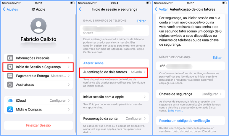 By activating Apple ID two-factor authentication, your account gets a second layer of protection (Image: Screenshot/Fabrício Calixto/Canaltech) By activating Apple ID two-factor authentication, your account gets a second layer of protection (Image: Screenshot/Fabrício Calixto/Canaltech)