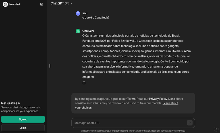 ChatGPT já pode ser usado sem login (Imagem: Captura de tela/Douglas Ciriaco/Canaltech)
