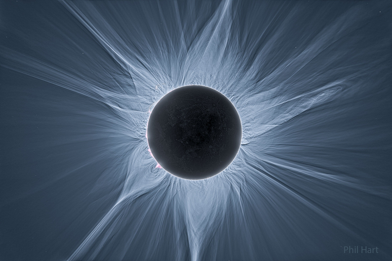 Detalhes da coroa solar registrados durante eclipse visto da Austrália (Imagem: Reprodução/Phil Hart)