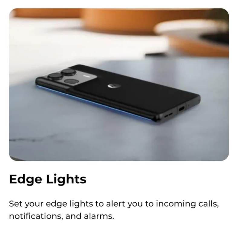 A página do Motorola Edge 50 Pro na Índia possui uma foto que parece pertencer ao Edge 50 Ultra (Imagem: Reprodução/Motorola)