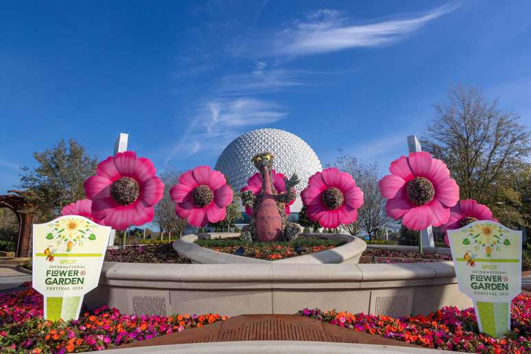 Everyone’s favorite dragon, Figment, is welcoming guests to the recently opened World Celebration Gardens as part of the EPCOT International Flower & Garden Festival Feb. 28-May 27, 2024. Guests can enjoy this springtime event filled with more than 70 topiaries, brilliant gardens, fresh flavors and lively entertainment. (Olga Thompson, Photographer)