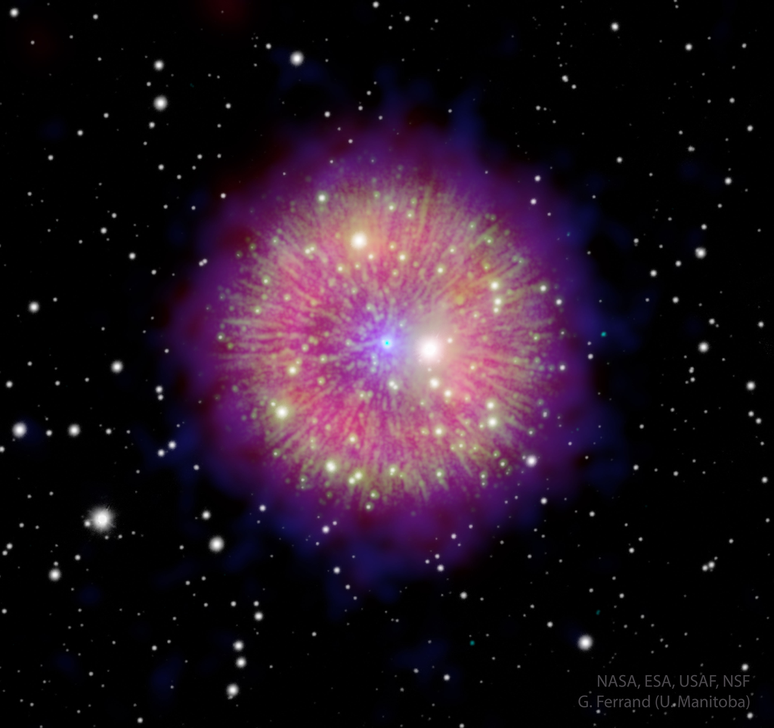 Remanescente de supernova Pa 30 (Imagem: Reprodução/ NASA, ESA, USAF, NSF, G. Ferrand (U. Manitoba), J. English (U. Manitoba), R. A. Fesen (Dartmouth), C. Treyturik (U. Manitoba)