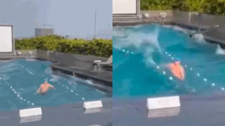 Homem fica preso em piscina de hotel em Taiwan durante terremoto