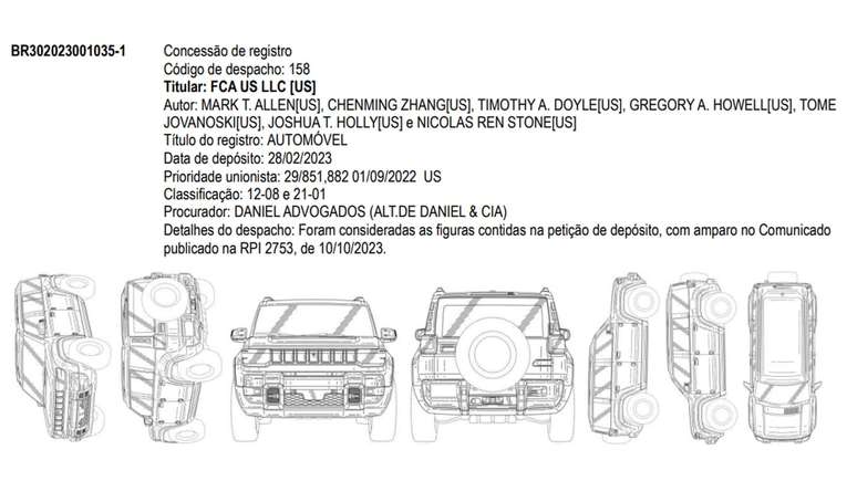 Imagens de registro do Jeep Recon no Brasil
