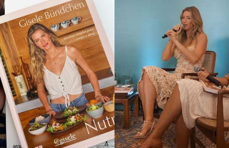 Gisele Bündchen no lançamento de seu livro "Nutrir: receitas simples para corpo e alma"