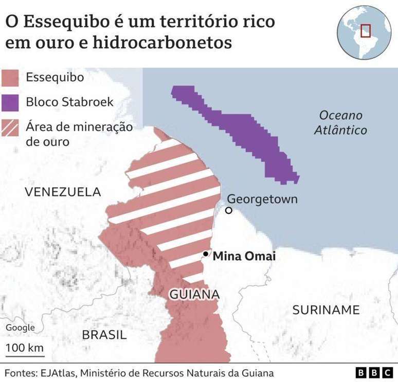 Mapa mostra &aacute;reas de minera&ccedil;&atilde;o de ouro e depetr&oacute;leo
