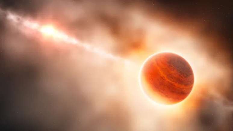 Ilustração de um planeta gigante gasoso se formando em torno de uma estrela bebê.