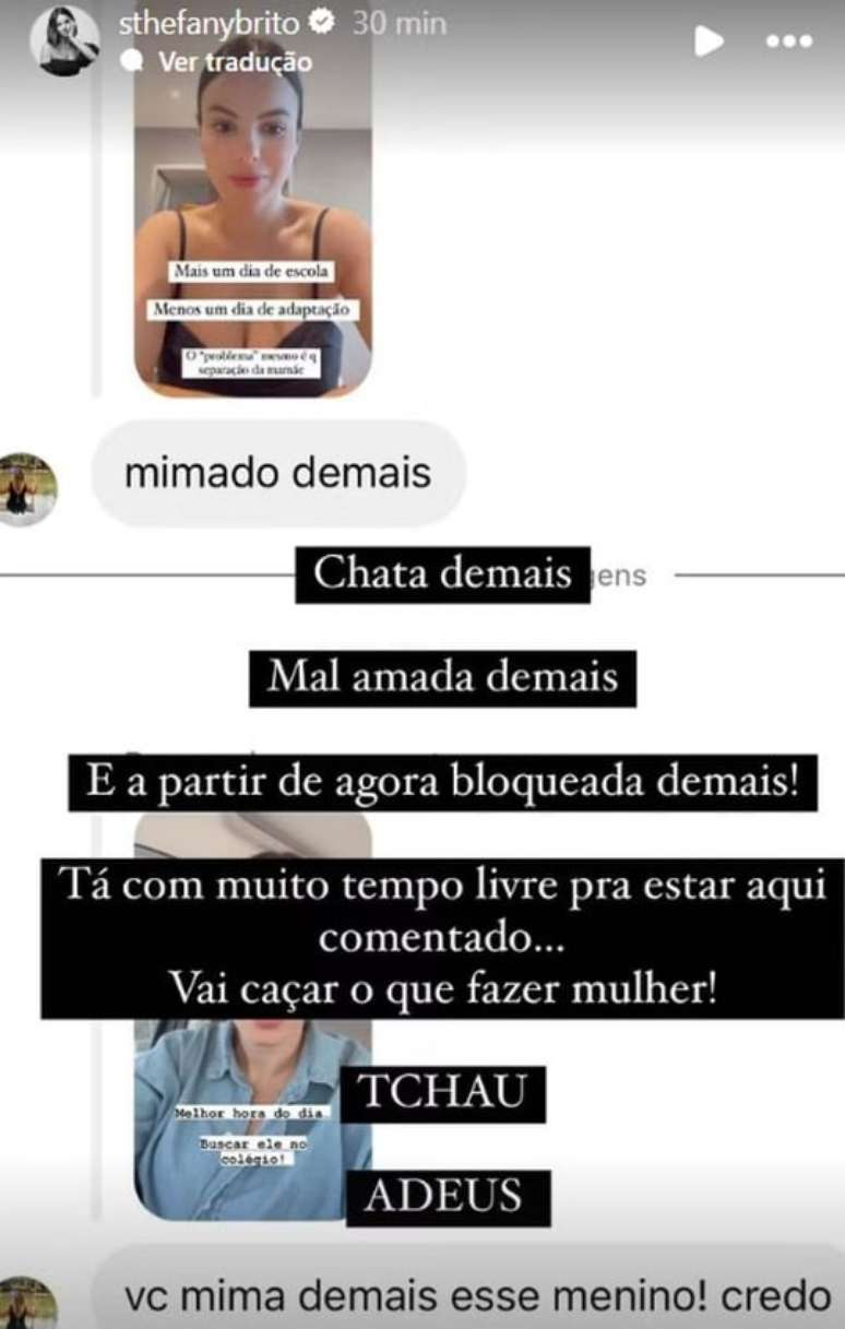 Sthefany Brito responds to a follower who criticized her son