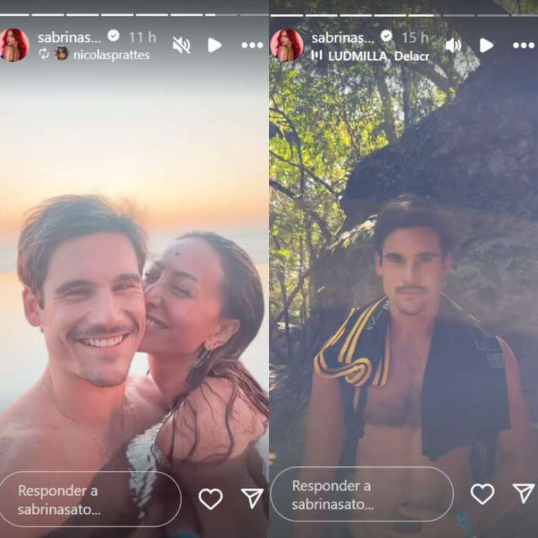 Sabrina Sato e Nicolas Prattes em postagens em suas redes sociais