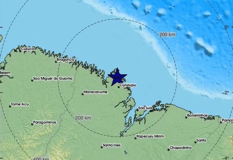 Gráfico que demarca tremor em Cururupu