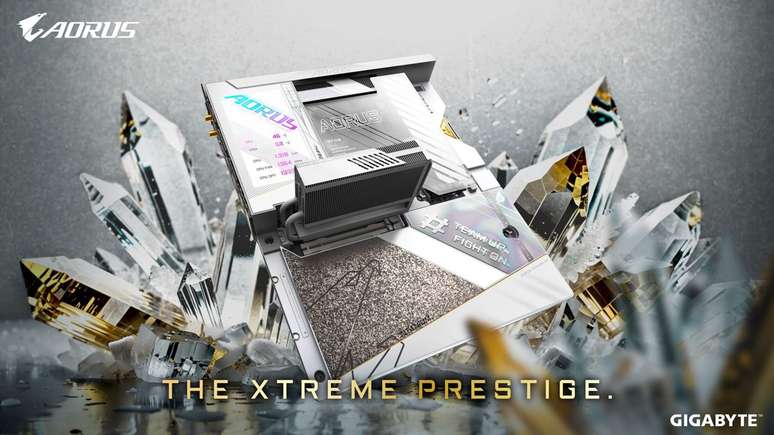The Gigabyte motherboard has a gold socket and a giant SSD cooler