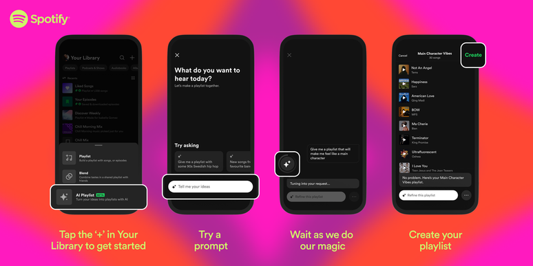 IA do Spotify cria playlists pelo celular (Imagem: Divulgação/Spotify)