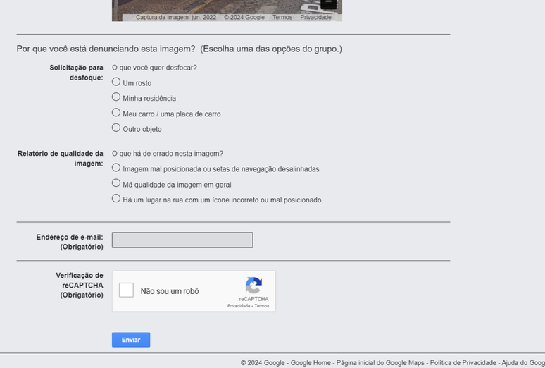 Preencha o formulário para pedir para borrar algum detalhe no Street View (Imagem: Captura de tela/André Magalhães/Canaltech)