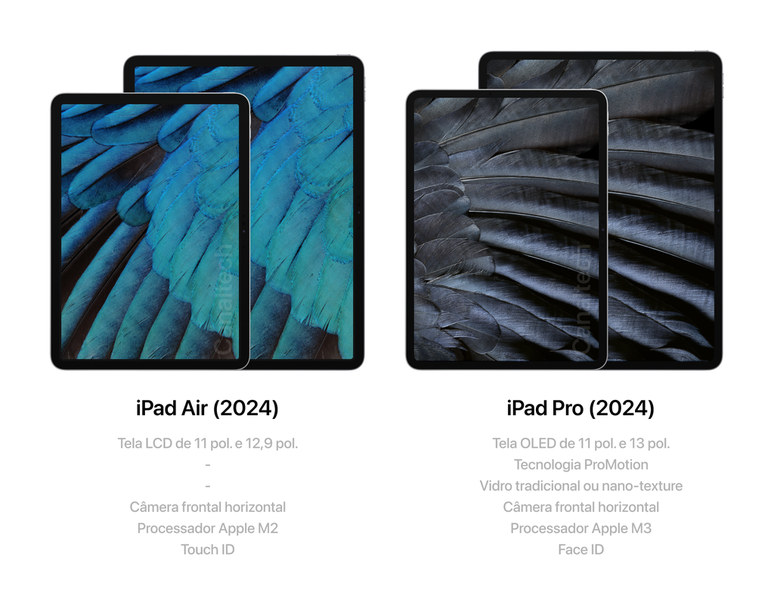 iPad Air e iPad Pro são esperados em duas opções de tamanho cada, mas oferecendo diferenças notáveis em design e especificações (Imagem: Victor Carvalho/Canaltech)
