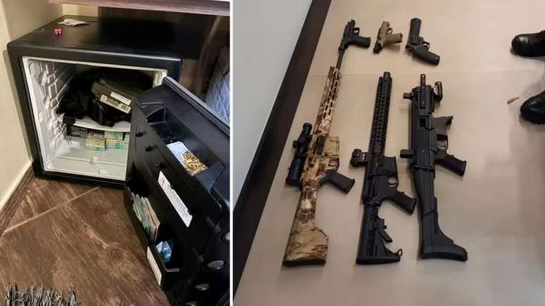 Armas e dinheiro encontrados na casa de dirigente de empresa de ônibus de São Paulo