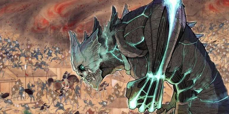 O herói que vira um monstro gigante é o ponto de partida de Kaiju No. 8 (Imagem: Reprodução/Shueisha)