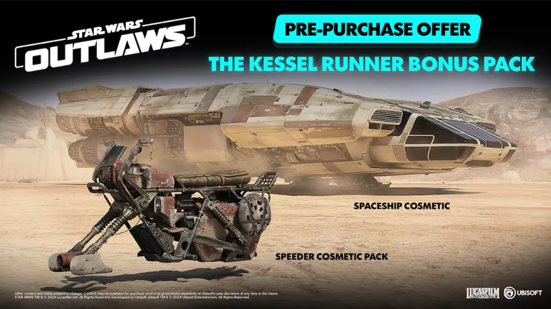 A compra antecipada de qualquer edição de Star Wars Outlaws inclui cosméticos para o speeder e para a nave