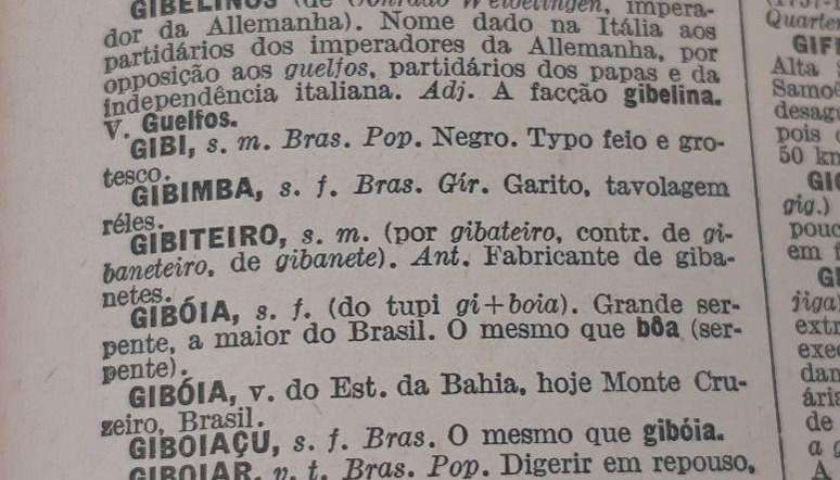 Verbetes do dicionário Lello Universal, publicado nos anos 1940