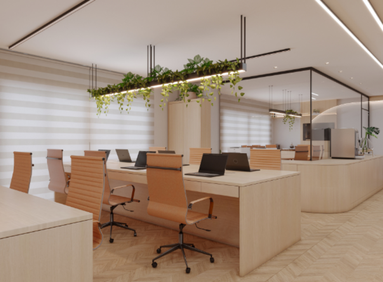 Divisórias de vidro para escritórios oferecem funcionalidade, privacidade e contribuem para a entrada da luz natural – Foto: Mazatto Arquitetura e Interiores