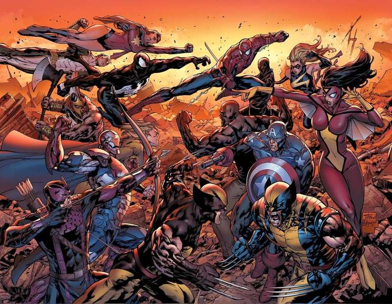Os Vingadores Sombrios contra os Vingadores de verdade nos quadrinhos (Imagem: Reprodução/Marvel Studios)