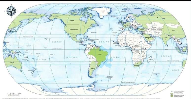 Brasil no centro do mundo em novo mapa-múndi