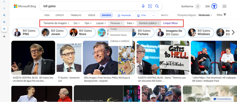 Há mais filtros para realizar busca por imagens no Bing (Imagem: Captura de tela/Guilherme Haas/Canaltech)