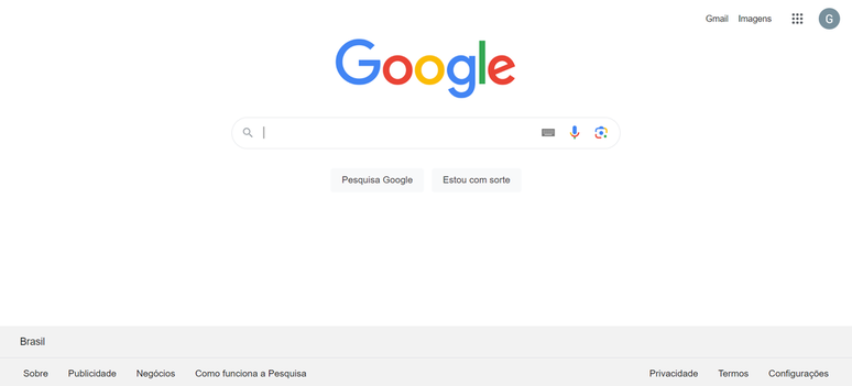 Página inicial da Busca do Google tem visual simplificado (Imagem: Captura de tela/Guilherme Haas/Canaltech)