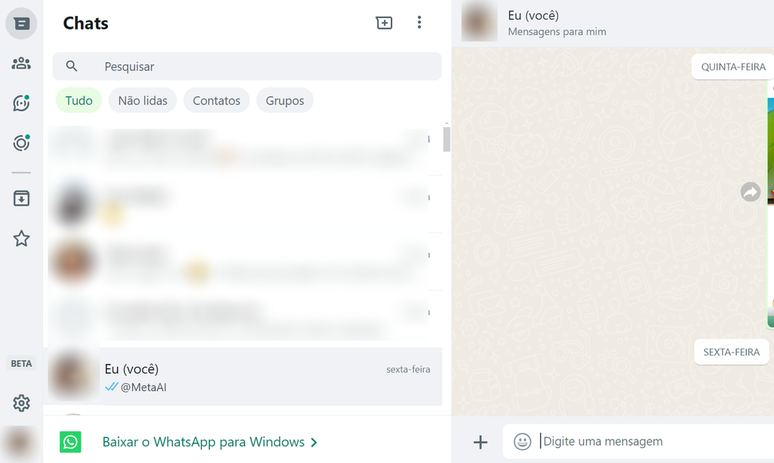 Nova barra lateral do WhatsApp Web (Imagem: Captura de tela/Guilherme Haas/Canaltech)