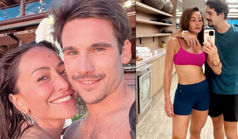 Fit couple!  Sabrina Sato receives a hug from Nicolas Prattes during a training day and shows off her toned stomach in a PP outfit.  Look at the pictures!